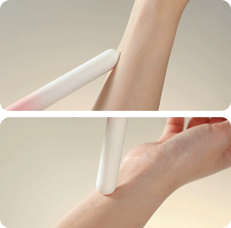 Slim vibrator with smooth rounded tip shown against skin Discreet Sex Toys Brand - HooHss