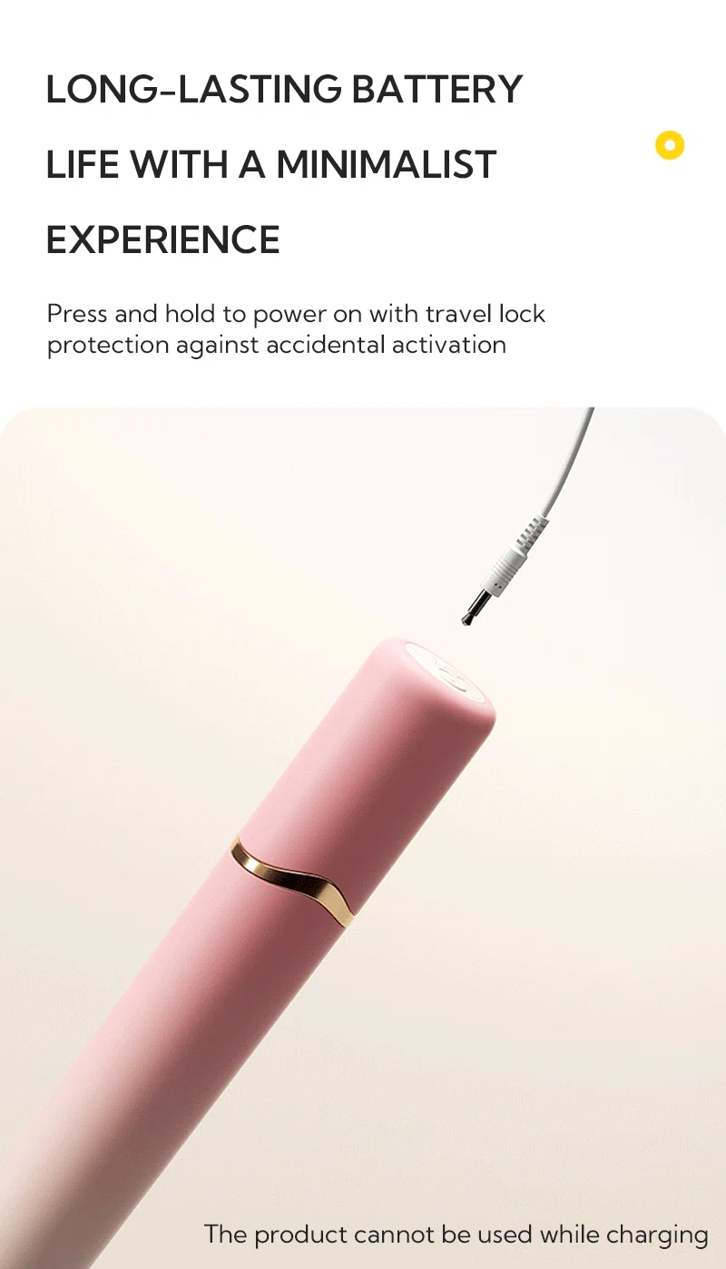 Pink slim vibrator with charging cable and long-lasting battery life text Discreet Sex Toys Brand - HooHss