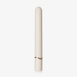 Slim white mini vibrator with rounded tip and gold accent band Discreet Sex Toys Brand - HooHss