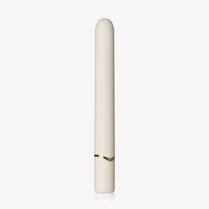 Slim white mini vibrator with rounded tip and gold accent band Discreet Sex Toys Brand - HooHss